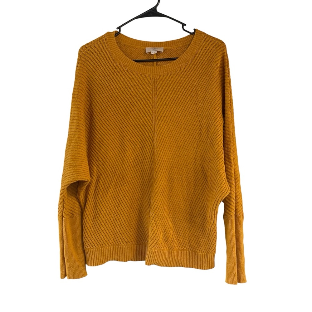 LOFT outlet mustard yellow knit sweater crew neck tapered batwing sleeve size M